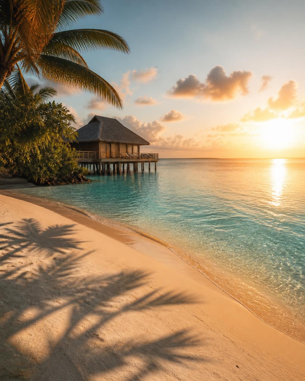 Turquoise tropical beach at golden hour